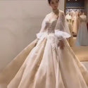Luxury Court Train Wedding Gown with long sleeves
