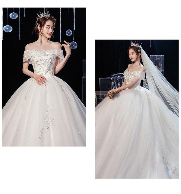 Sexy Wedding Dress Sweep Train Lace Up Ball Gown - EdleessFashion