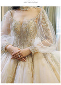 Luxury Court Train Wedding Gown with long sleeves | EdleessFashion
