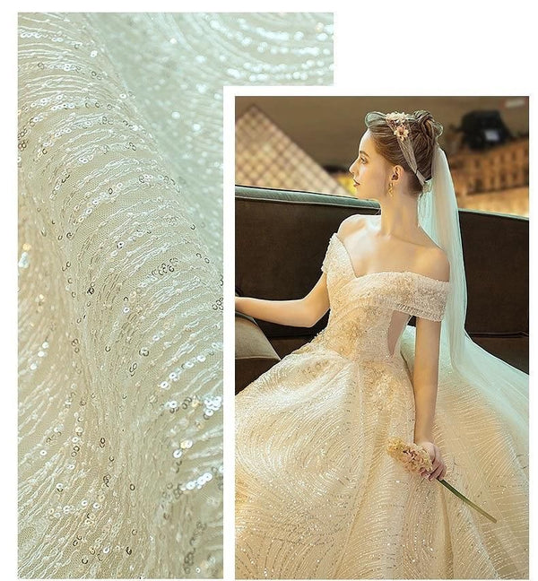 Gorgeous Shiny Wedding Dress Sequins Off the Shoulder Gown | EdleessFashion