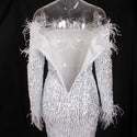 Burgundy Shiny Sequin Feather Velvet Party Dress
