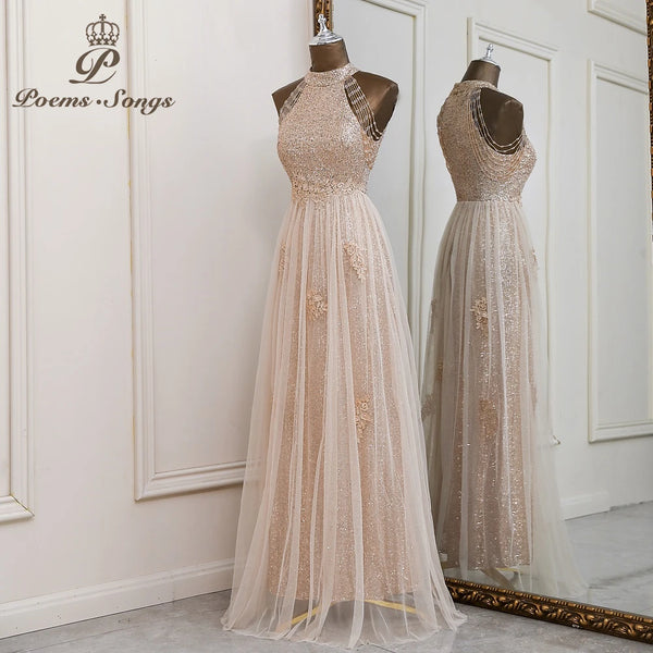 Elegant sequin A-line two layers are style evening dress