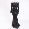 Burgundy Shiny Sequin Feather Velvet Party Dress