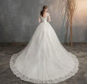 Embroidery Half Sleeve Lace  Long Train Wedding Gown | EdleessFashion