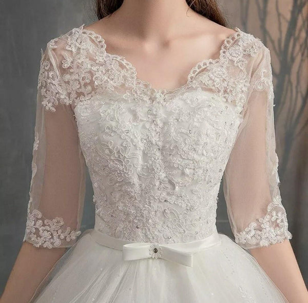 Sexy Embroidery Half Sleeve Train Wedding Dress | EdleessFashion