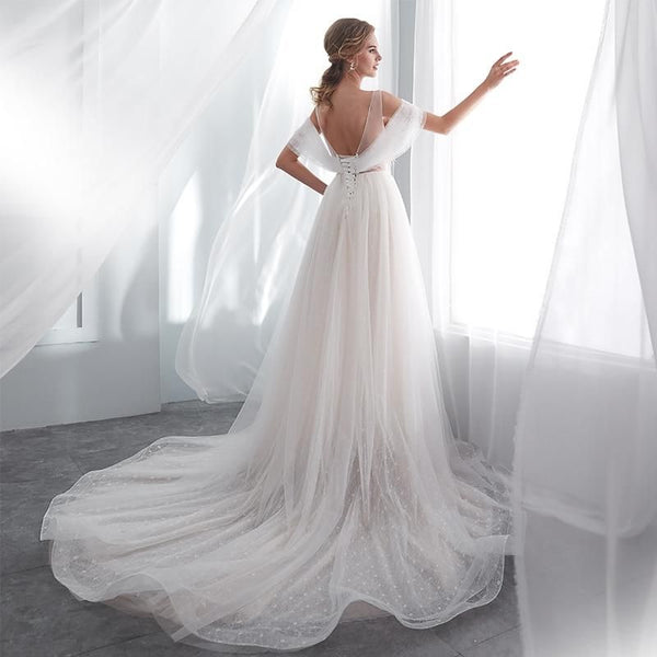 Princess A-line Wedding Dresses with Jewel Neck | EdleessFashion