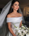 Sexy Satin Off Shoulder A Line Wedding Dress | EdleessFashion