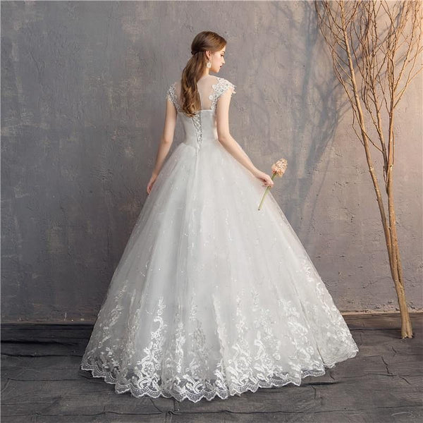Diamond Lace O-neck Beading Wedding Dresses | EdleessFashion