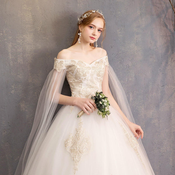 Elegant Cream Wedding Dresses Ball Gown With Jacket | EdleessFashion