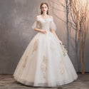 Elegant White Wedding Dresses Lace Up Appliques Off The Shoulder Ball Gown | EdleessFashion