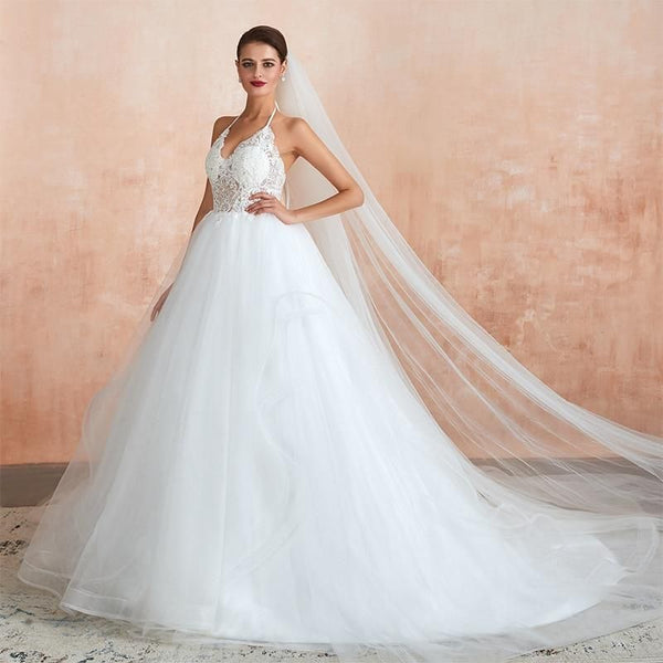 Sexy A Line Sheer Lace Backless Wedding Dress | EdleessFashion