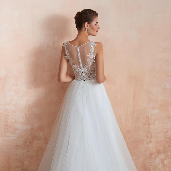 A-Line Sexy White Summer Wedding Gown | EdleessFashion