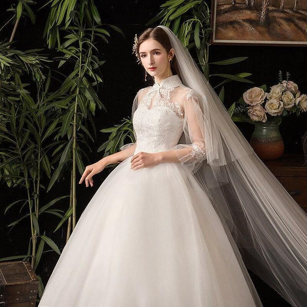 Elegant Wedding Dresses Lace Up Ball Gown High Neckline | EdleessFashion