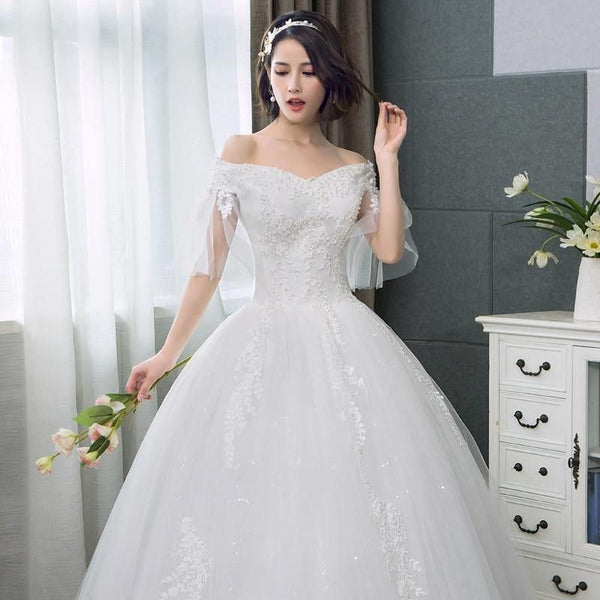 Elegant Beaded Wedding Dresses V-Neck Appliques Ball Gown | EdleessFashion