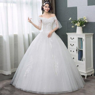 Elegant Beaded Wedding Dresses V-Neck Appliques Ball Gown | EdleessFashion