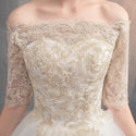 New Wedding Dress Off The Shoulder Half Sleeve Wedding Gown Lace Applique | EdleessFashion