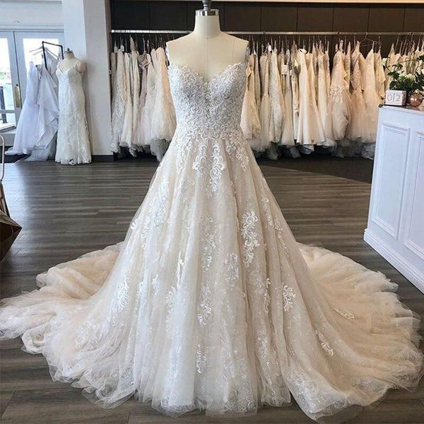 Luxurious Elegant A-Line Wedding Gown with Chapel Train | EdleessFashion
