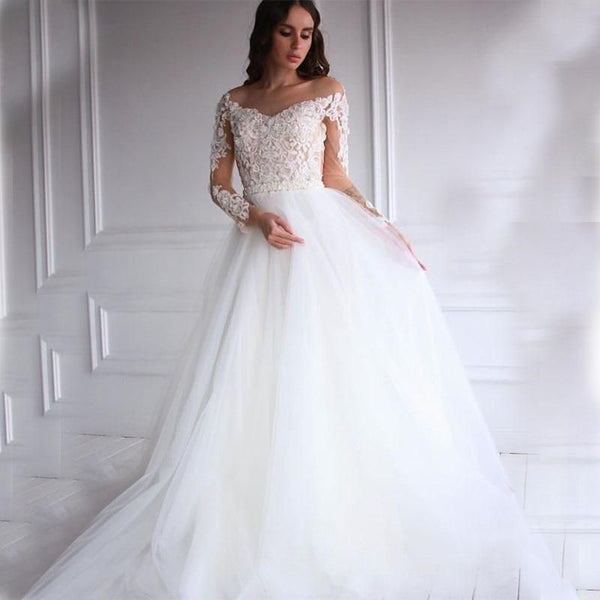 Sexy Off The Shoulder Wedding Dress with Long Sleeves | EdleessFashion