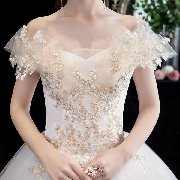Sexy Boat Neck Off The Shoulder New Wedding Dress Lace Embroidery | EdleessFashion