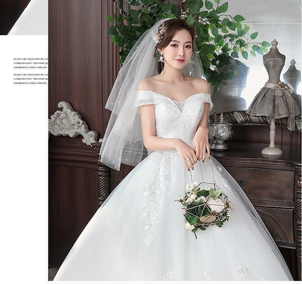 Sexy New Wedding Dress Elegant Boat Neck Gown - EdleessFashion