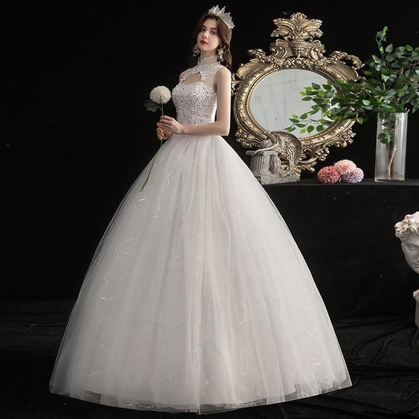 Beautiful Style High Neck Wedding Dress Ball Gown | EdleessFashion