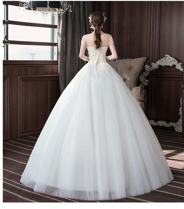 Elegant O Neck Three Quarter Wedding Dress | EdleessFashion