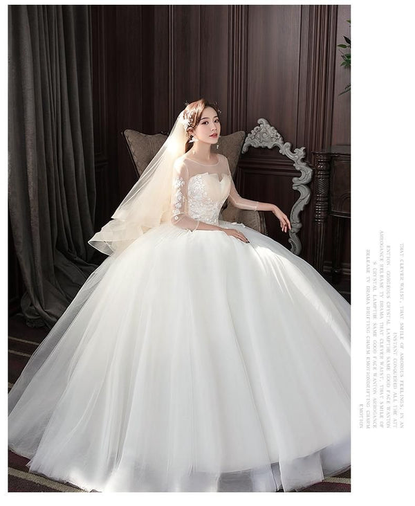 Elegant O Neck Three Quarter Wedding Dress | EdleessFashion