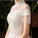 Vintage High Neck Short Sleeve Wedding Dress | EdleessFashion