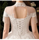 Vintage High Neck Short Sleeve Wedding Dress | EdleessFashion