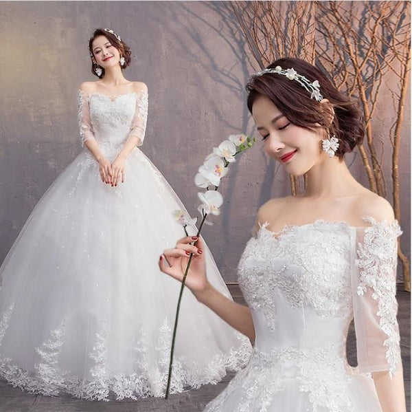 Illusion Floral Appliques Wedding Dresses  Off The Shoulder | EdleessFashion