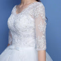 Elegant Half Sleeve Lace Appliques Wedding Dress 2020 O-neck Lace Up | EdleessFashion