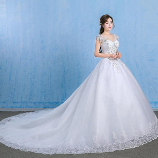 Luxury Wedding Dress Elegant Lace Appliques V-neck Wedding Gown | EdleessFashion