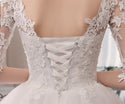 Elegant White Wedding Dresses O-Neck Half Sleeve Lace Appliques | EdleessFashion