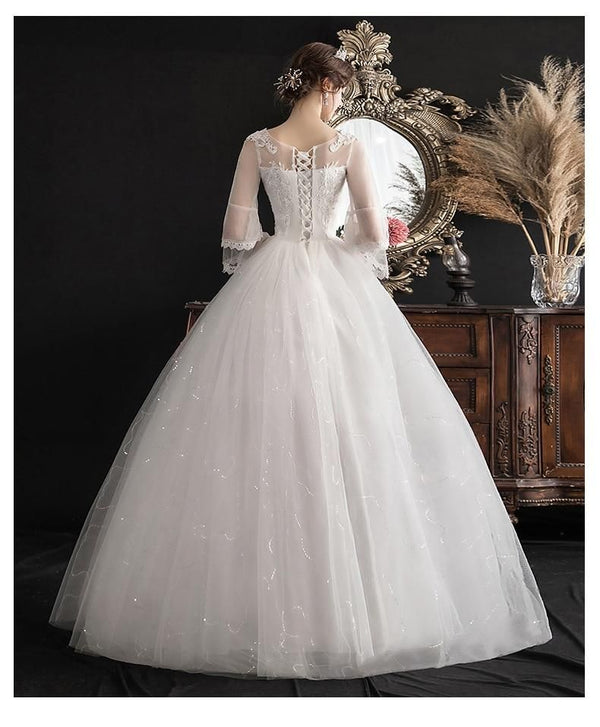 Sexy Illusion O Neck Three Quarter Wedding Dress | EdleessFashion