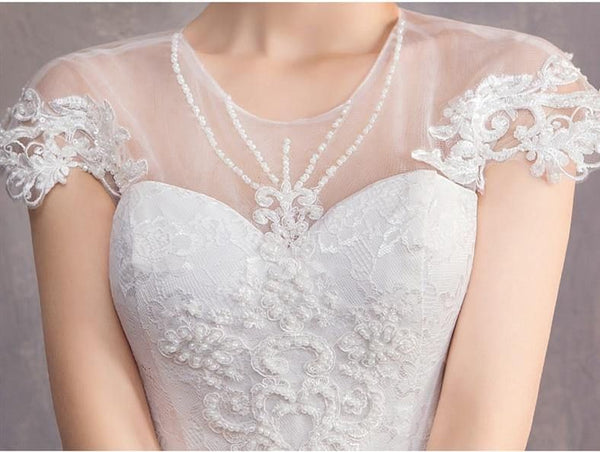 Elegant Wedding Dresses Ball Gown O-Neck Cap Sleeve Lace Appliques | EdleessFashion