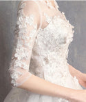 Luxury White Lace Up Half Sleeve Beaded Sequined  Wedding Gown | EdleessFashion