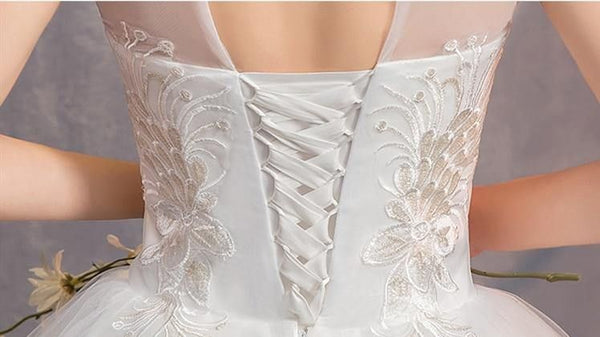 Elegant Wedding Dresses O-Neck Sleeveless Ball Gown Lace Embroidery Tulle | EdleessFashion