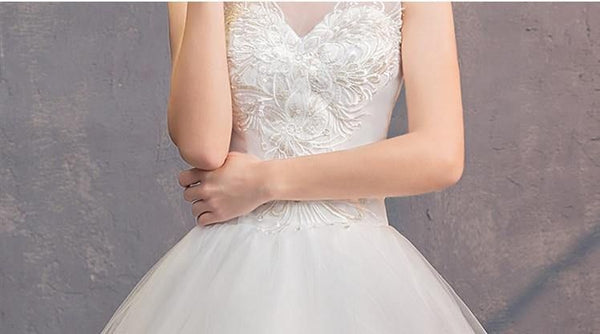 Elegant Wedding Dresses O-Neck Sleeveless Ball Gown Lace Embroidery Tulle | EdleessFashion