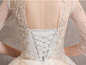 Wedding Dress High Neck Ball Gown Lace Appliques 3/4 Sleeve - EdleessFashion