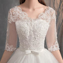 Lace Embroidery Half Sleeve Wedding Dresses Long Train with V Neck | EdleessFashion