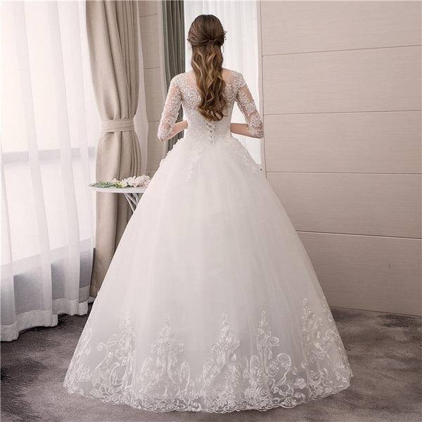 Sexy O Neck Half Sleeve Fashion Slim Lace Embroidery Wedding Gown - EdleessFashion