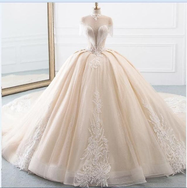 New Luxury High Neck Ball Gown Wedding Dress | EdleessFashion