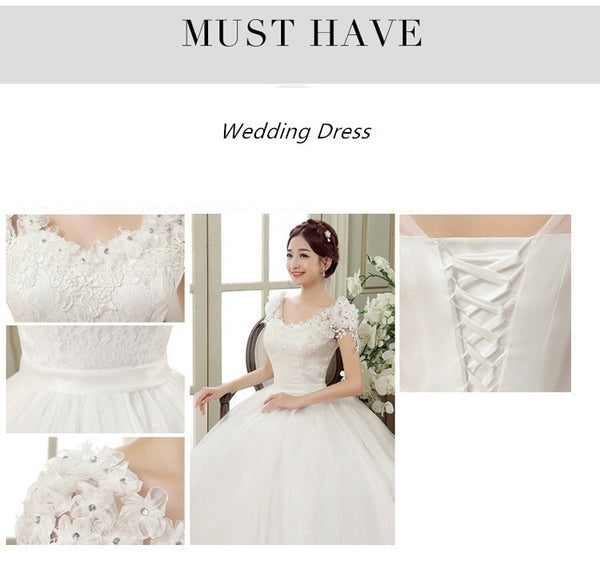 Vintage Lace Wedding Cap Sleeves Ball Gowns - EdleessFashion