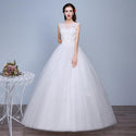 White Wedding Dresses Ball Gown O-Neck Sleeveless Appliques Beaded Lace Up - EdleessFashion