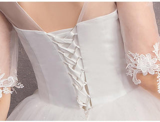 Elegant Wedding Dresses Half Sleeve V-Neck Appliques Lace Up Ball Gown | EdleessFashion