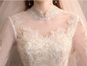 Elegant White Wedding Dresses Lace Up Ball Gown High Neck 3/4 Sleeve | EdleessFashion