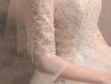 Elegant White Wedding Dresses Lace Up Ball Gown High Neck 3/4 Sleeve | EdleessFashion