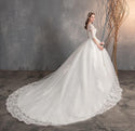 Lace Embroidery Half Sleeve Wedding Dresses Long Train with V Neck | EdleessFashion
