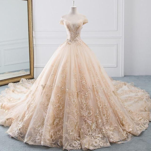 Luxury Sparkly Beading Pearls Wedding Gown | EdleessFashion