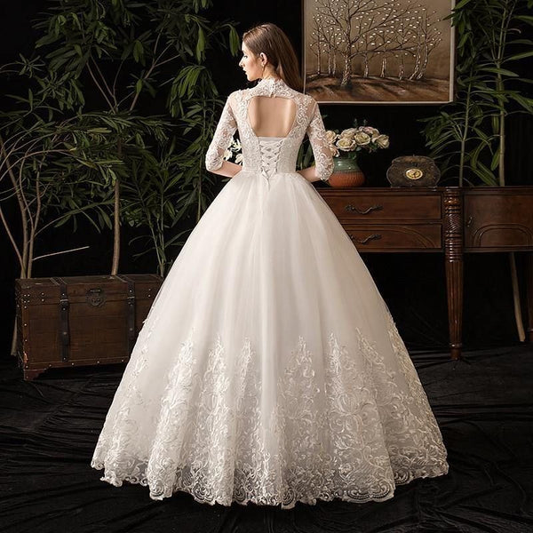 High Neck Half Sleeve Wedding Dress Sexy Bridal Gown | EdleessFashion